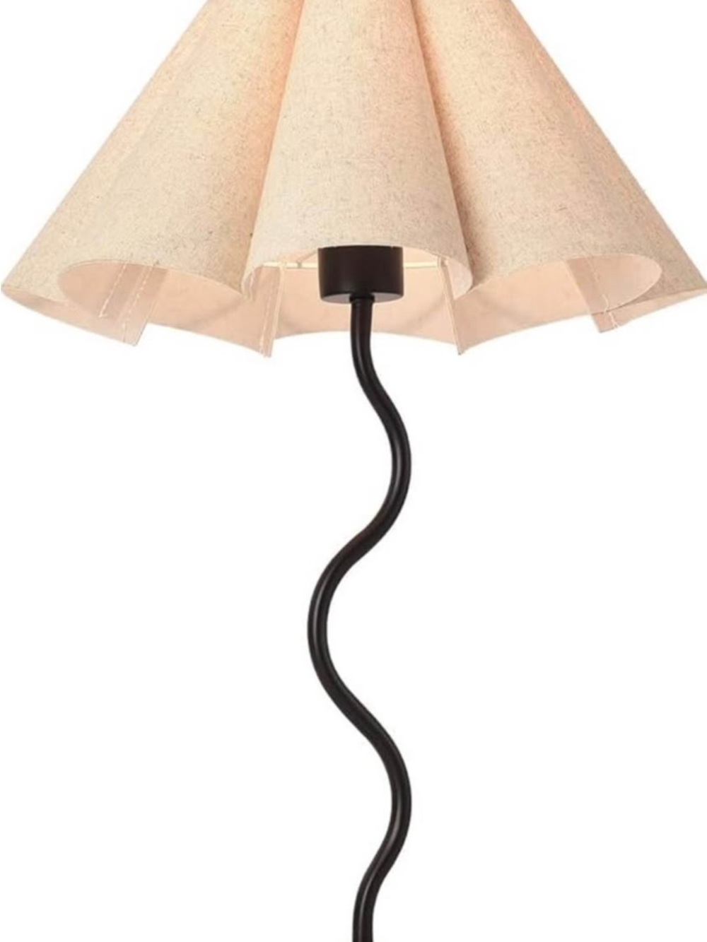 Wavy Black Metal Floor Lamp with Beige Fabric Shade